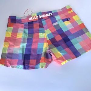 Little Miss Matched “Hello Summer”   Checkered Board Swim Shorts - M…